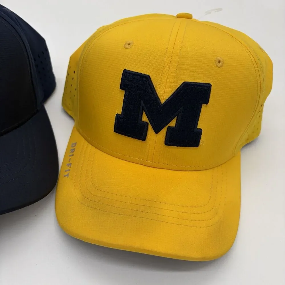 Nike Jordan Michigan Wolverines Dri-FIT Hats Lot of 2 Navy Maize Block M